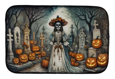 La Catrina Skeleton Spooky Halloween Dish Drying Mat Absorbent Dish Drying Mat Pad for Kitchen Counter Dish Drainer Mat for Countertop, 14 x 21"