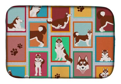 Lots of Red Siberian Husky Dish Drying Mat Absorbent Dish Drying Mat Pad for Kitchen Counter Dish Drainer Mat for Countertop, 14 x 21", Multicolor